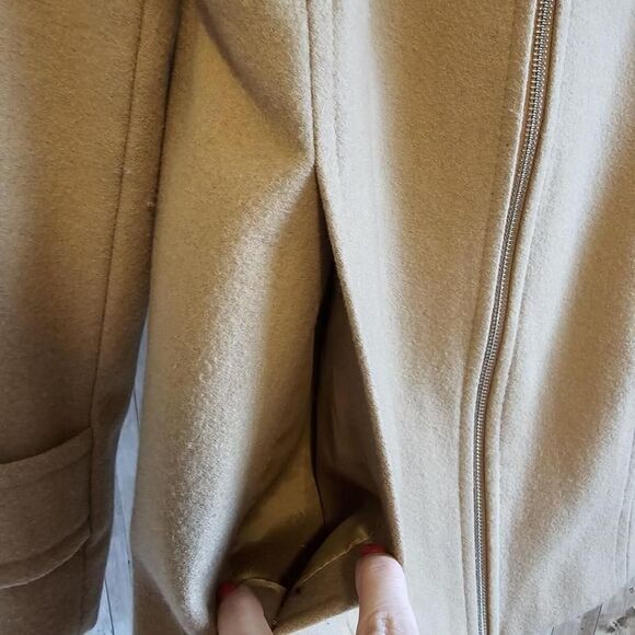 London Fog Hooded Zip Front Wool Blend Coat XS Tan Color - Picture 10 of 13